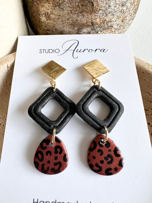 Copper and Black Diamond Earrings