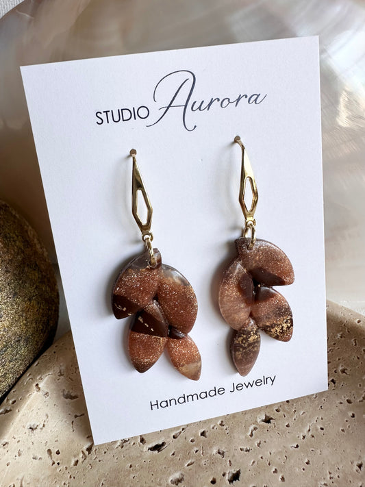 Four Leaf Brown Earrings