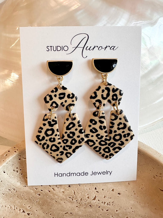 Cream and Black Statement Earrings