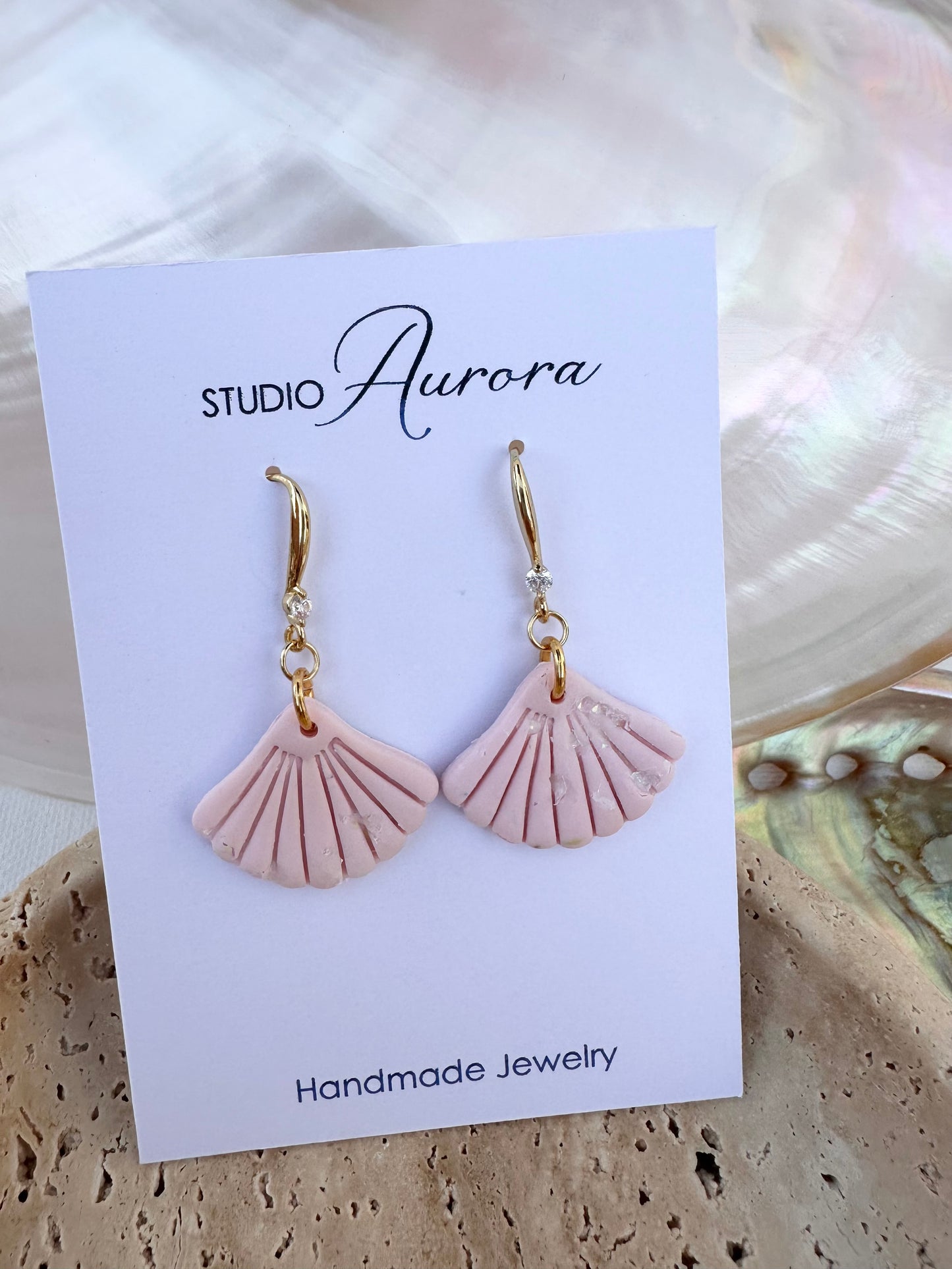 Pink Fan Shell Earrings