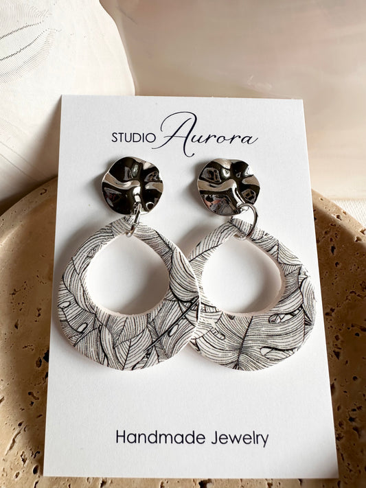 Black and White Leaf Earrings