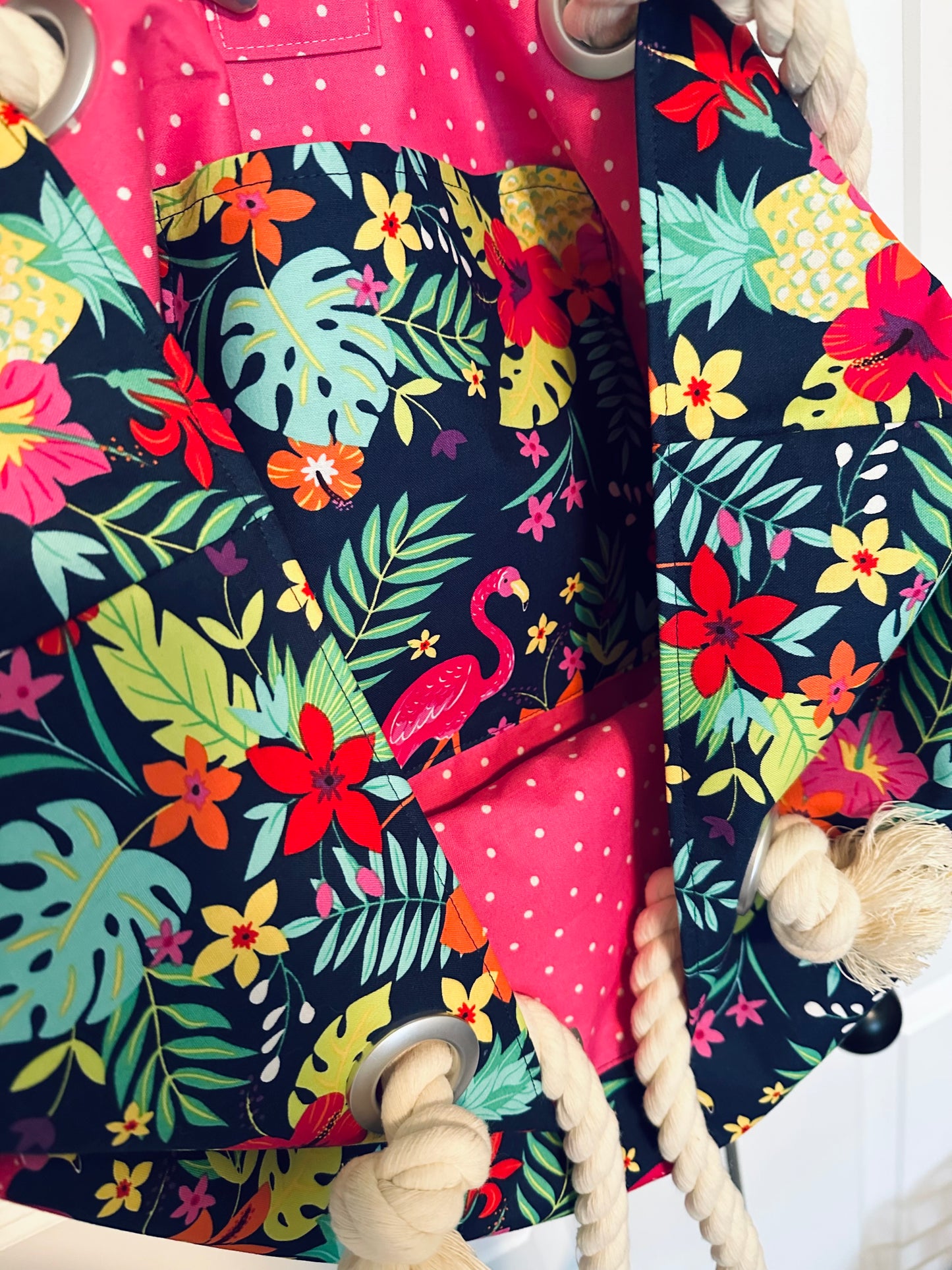 Pink Flamingo Beach Bag and Zipper Pouch Set