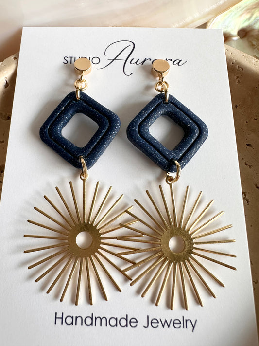 Navy Sunburst Earrings