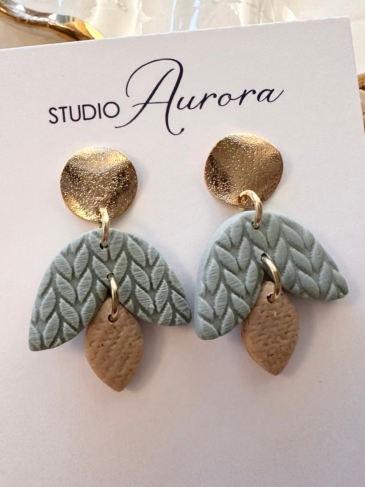 Sweater Texture Leaf Earrings
