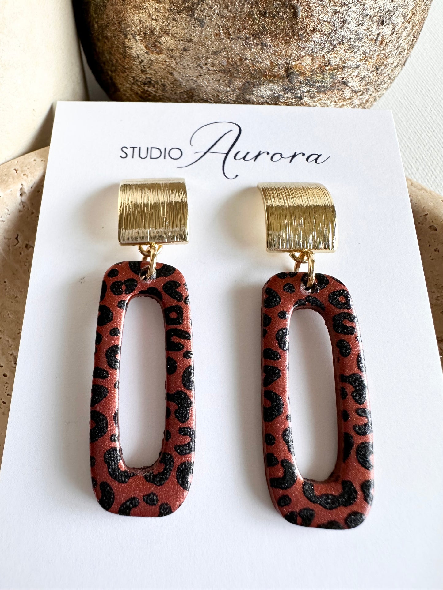 Copper and Black Rectangle Earrings