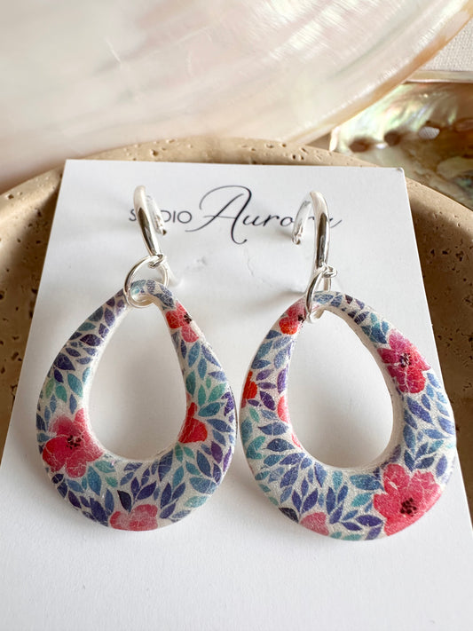 Pink and Blue Floral Earrings