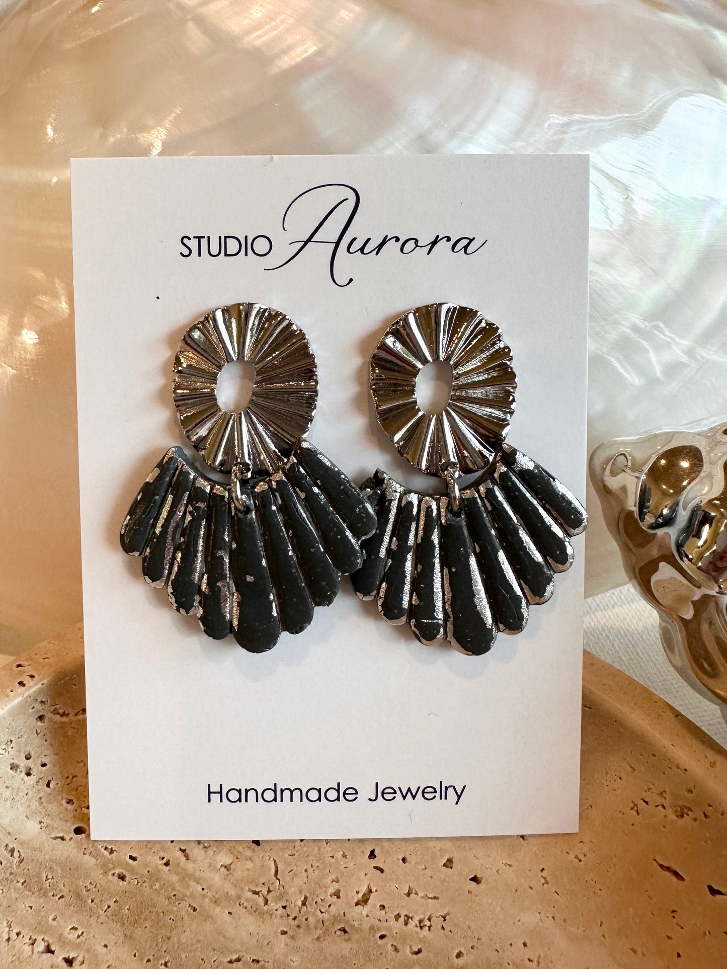 Dark Gray Fan Earrings