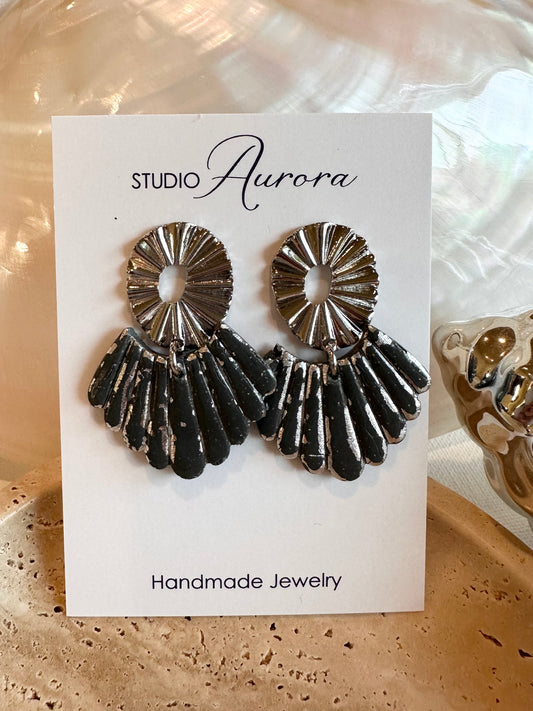 Dark Gray Fan Earrings