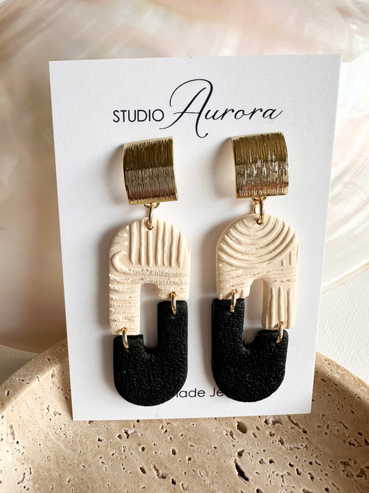 Black and Ivory Arches Texture Earrings