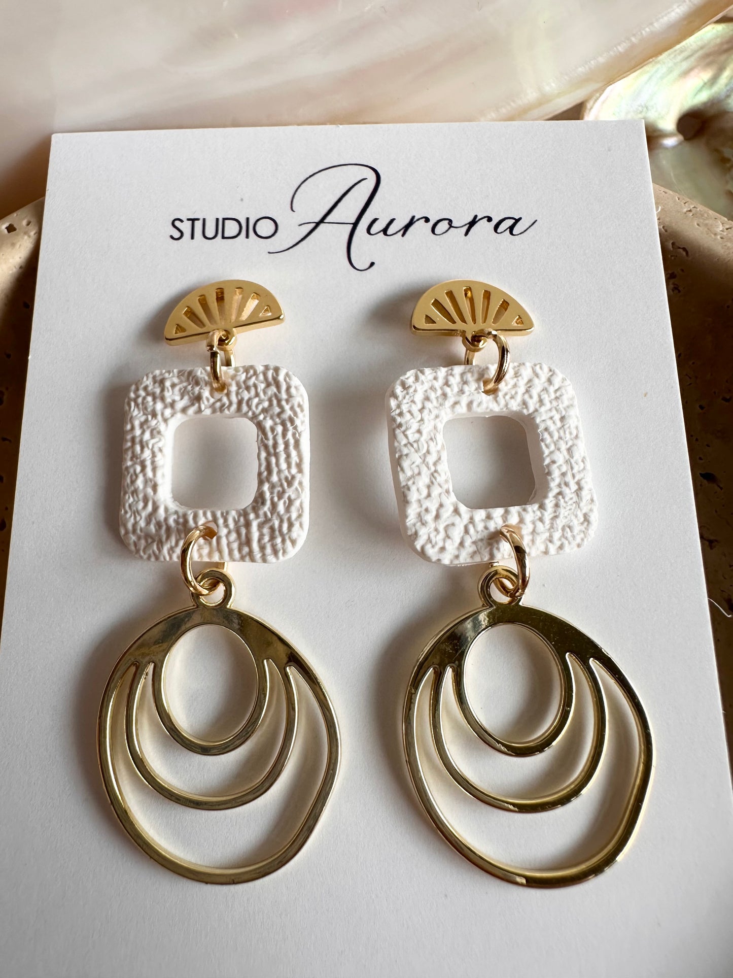 White Triple Circle Earrings