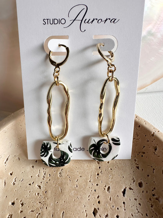Monstera Long Oval Earrings