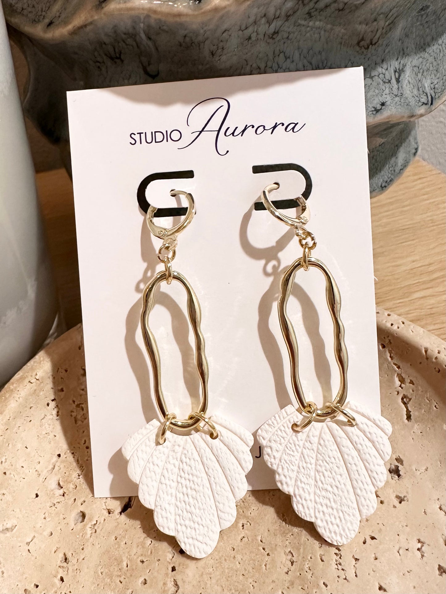 White and Gold Earrings