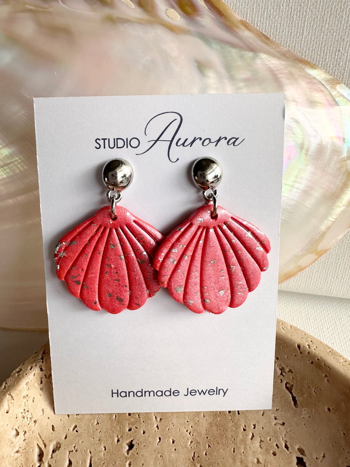 Coral Shell Earrings - lg