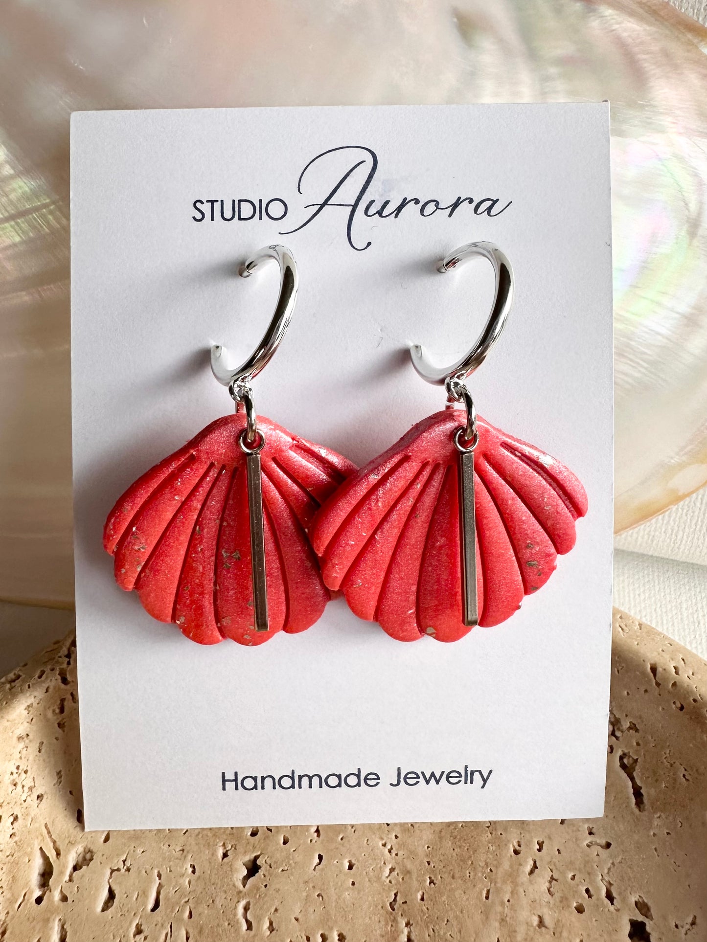 Coral Shell Earrings - lg